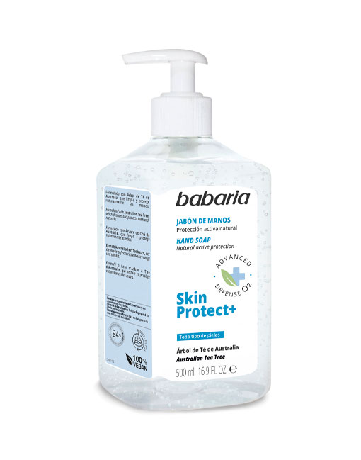 Frasco transparente com doseador branco de sabonete para mãos Babaria Skin Protect+