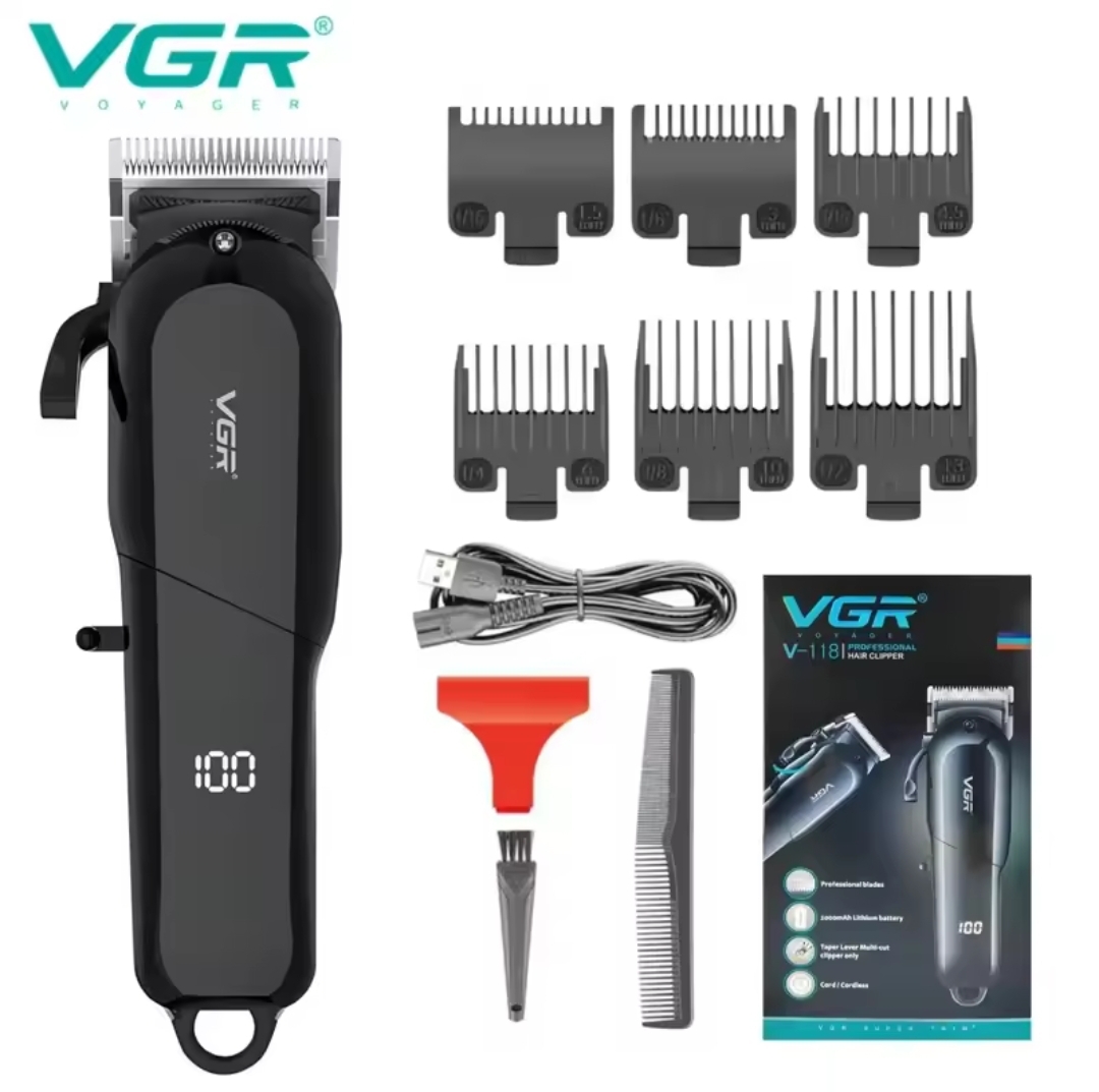Máquina de cortar cabelo VGR V-118 com acessórios e embalagem