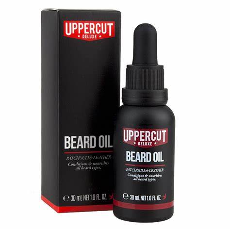 Frasco e caixa preta de óleo para barba Uppercut Deluxe