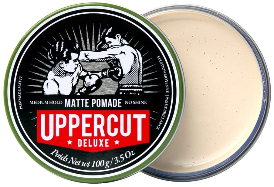 Lata de pomada para cabelo Uppercut Deluxe com tampa preta e pomada creme aberta