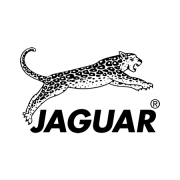 Logotipo da Jaguar com o texto JAGUAR e um jaguar a saltar acima.