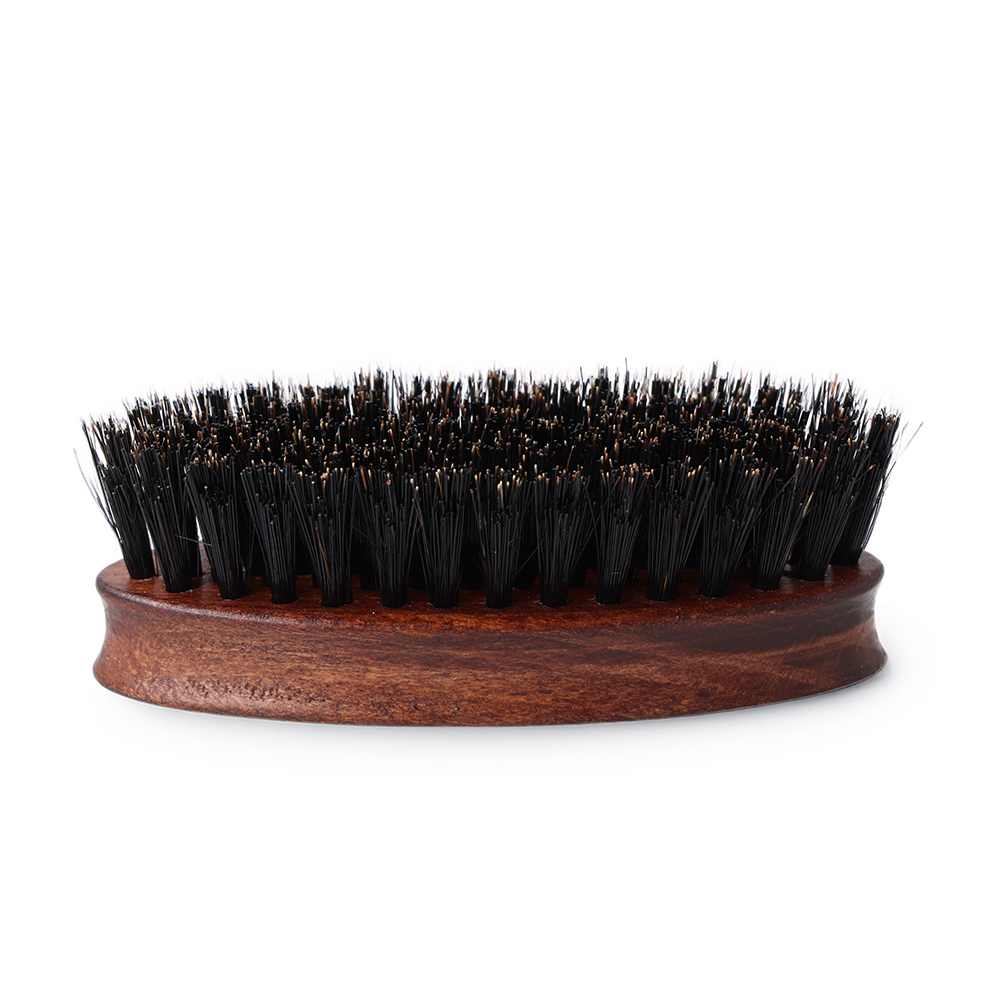 Escova de barba com cabo de madeira castanha e cerdas pretas