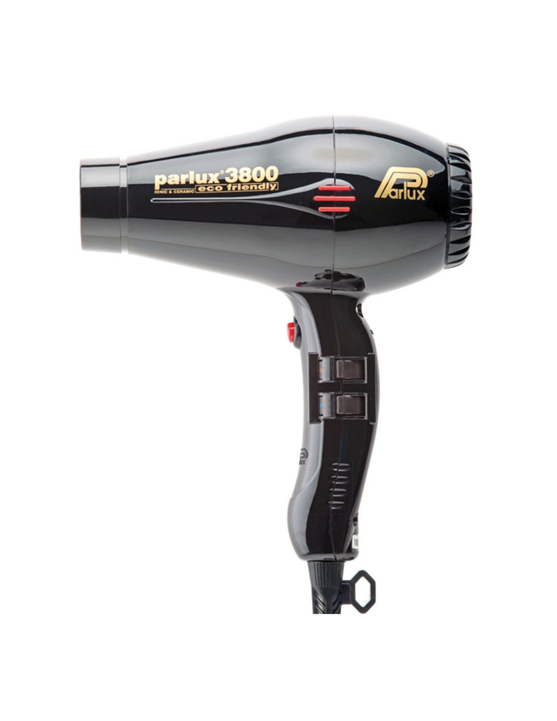 Secador de cabelo preto Parlux 3800 com botões no cabo