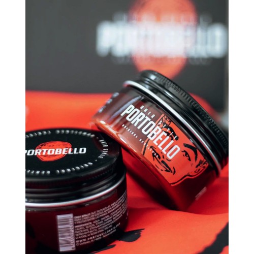 Dois frascos de produto cosmético Portobello em fundo vermelho e preto