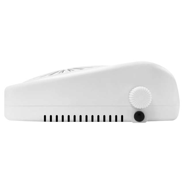 Dispositivo branco com botão giratório e entrada para cabo