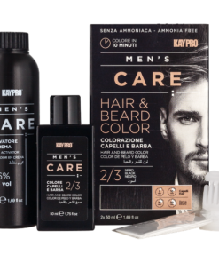 Produto coloração cabelo e barba masculina KAYPRO MEN'S CARE com embalagem e acessórios