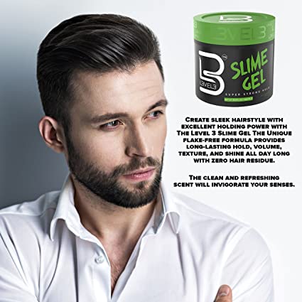 Homem com gel para cabelo Level 3 Slime Gel ao lado