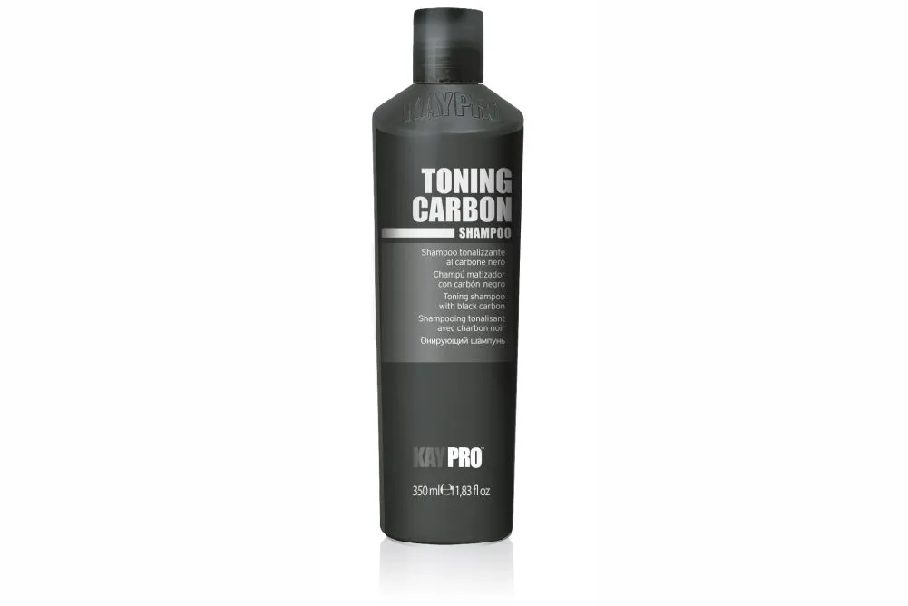 Frasco preto de champô Toning Carbon com texto branco