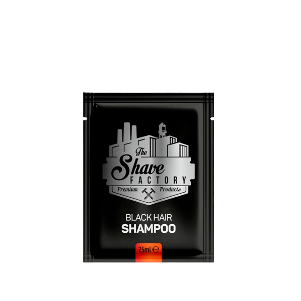 Pacote preto de champô The Shave Factory para cabelo preto 25ml.