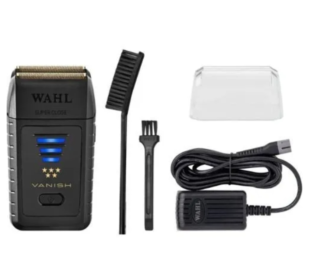 Aparelho de barbear elétrico preto Wahl Vanish com acessórios 