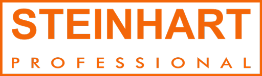 Logotipo STEINHART PROFESSIONAL em laranja sobre fundo preto
