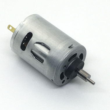 Motor elétrico metálico pequeno com eixo frontal e conexões traseiras