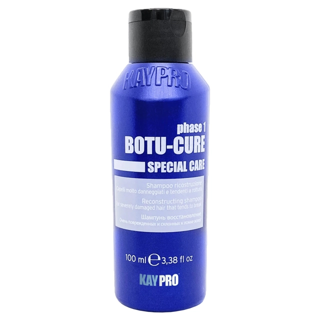 Frasco azul de shampoo BOTU-CURE Special Care da KAYPRO com tampa preta