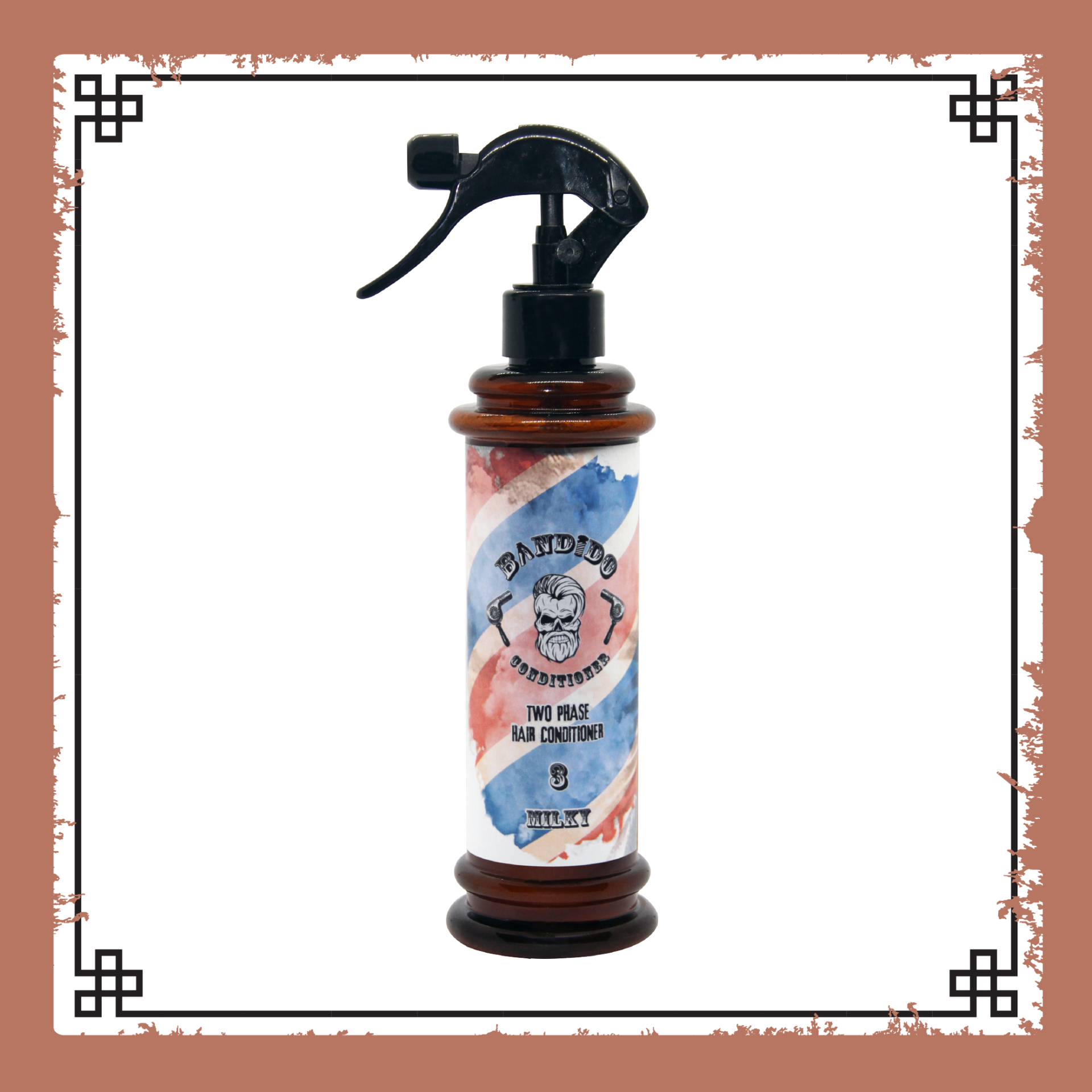 Frasco plástico castanho com pulverizador preto de condicionador para barba BAJUBO