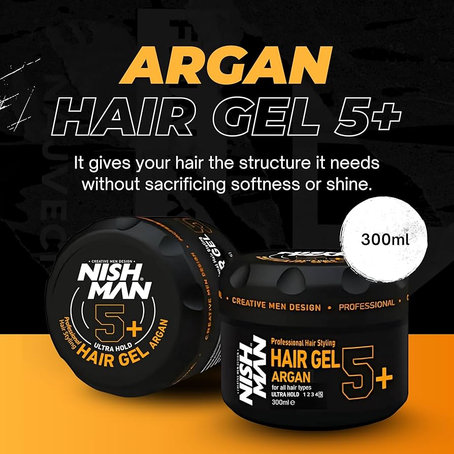 Gel de cabelo NISH MAN ARGAN 5+ em embalagem preta 300ml