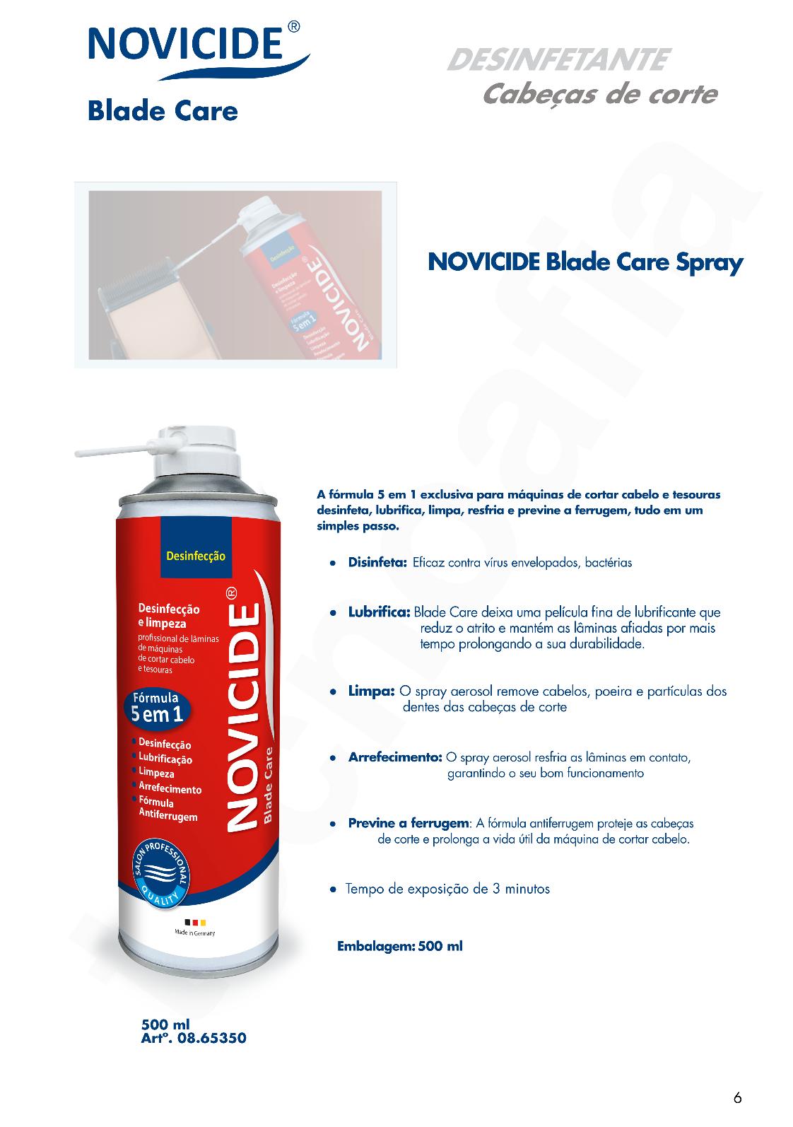 Spray NOVICIDE Desinfecção + Limpeza em embalagem aerosol 500 ml com texto informativo