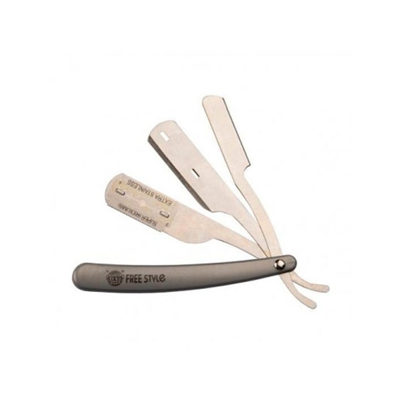 Navalha de barbear cinzenta com lâminas de aço inox dobradas