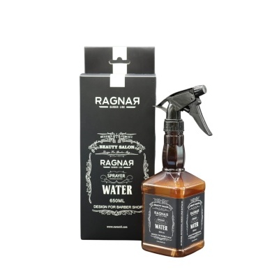 Frasco de spray para água RAGNAR de 850 ml com pulverizador preto e caixa preta com texto branco