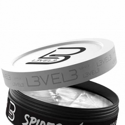 Recipiente de cera para cabelo preta com tampa branca marca LEVEL 3