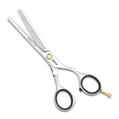 Tesoura profissional de corte com lâminas metálicas e punhos pretos