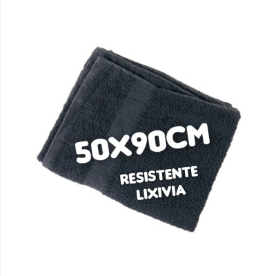 Toalha preta dobrada com texto 50x90CM resistente lixívia