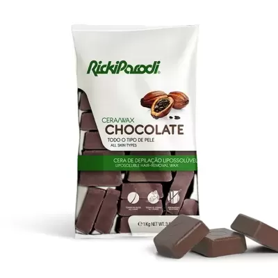 Embalagem de cera de chocolate para depilação RickiParodi com tabletes de cera castanha