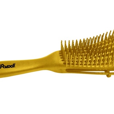 Escova de cabelo amarela com cerdas flexíveis e cabo com a marca Ricki Parodi