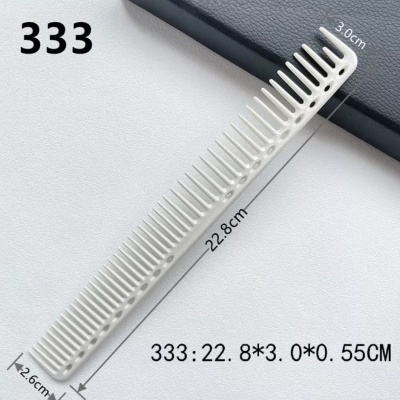 Pente plástico branco com dimensões e texto impresso