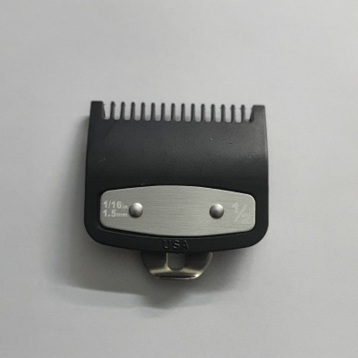 Pente de aparador de cabelo preto com detalhe metálico prateado