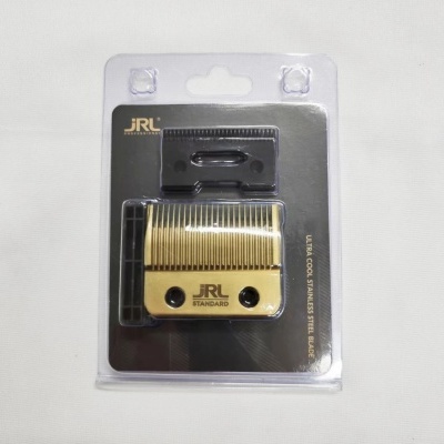 Cabeças de máquina de cortar cabelo JRL STANDARD dourada e preta em embalagem blister