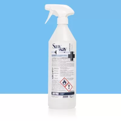 Frasco branco de spray com rótulo em italiano, capacidade 1 litro
