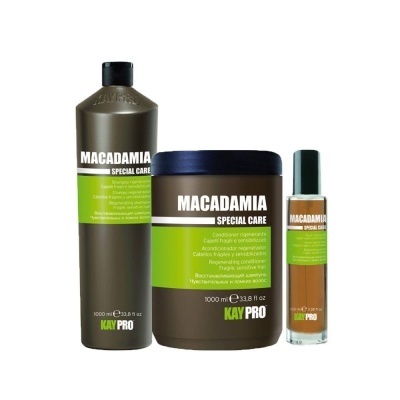 Produtos MACADAMIA SPECIAL CARE KAY PRO cuidados capilares embalagem verde