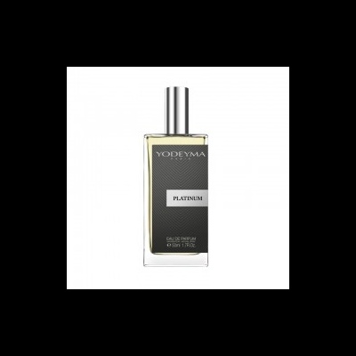 Frasco de perfume YODEYMA PLATINUM com líquido amarelo claro
