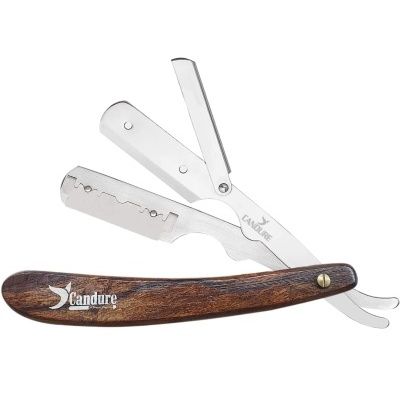Navaja de barbear com cabo de madeira castanha e lâmina de aço inoxidável Candure
