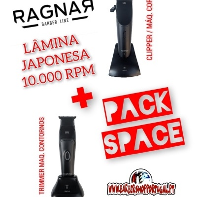 Promoção de pack de máquinas de barbear Ragnan Barber Line com texto e website