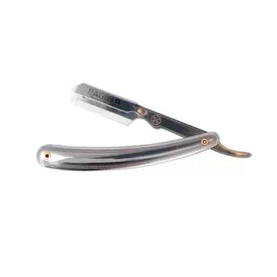 Navalha de barbear tradicional prateada com gravação na lâmina