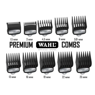 Conjunto de pentes de corte WAHL em vários tamanhos pretos