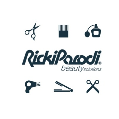 Logótipo Ricki Parodi beautysolutions com ícones de ferramentas de beleza