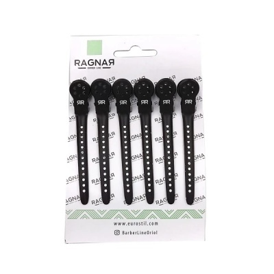 Pack de seis ganchos para cabelo pretos em embalagem branca