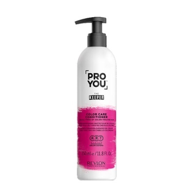 Frasco branco de condicionador PRO YOU The Keeper com doseador preto e rótulo rosa e preto.