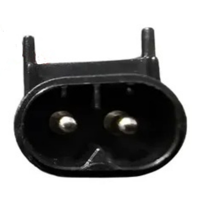 Conector elétrico preto oval com dois pinos metálicos
