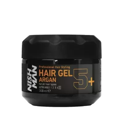 Pote de gel de cabelo preto Nish Man argan 300ml
