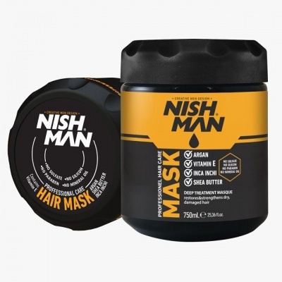 Máscara de cabelo Nish Man em pote preto e amarelo, 750ml