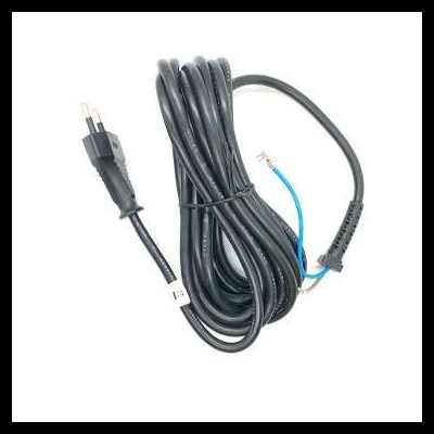 Cabo elétrico preto com ficha macho e fios desencapados na outra extremidade