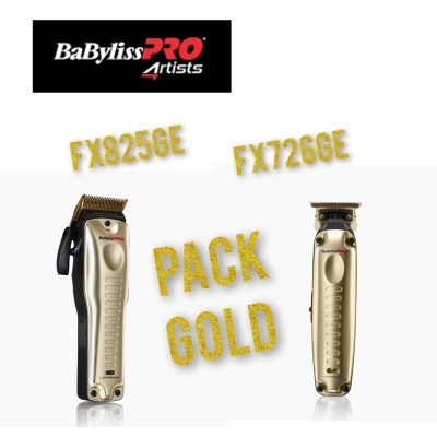Duas máquinas de cortar cabelo douradas BaBylissPRO Artists modelos FX825GE e FX726GE num fundo branco