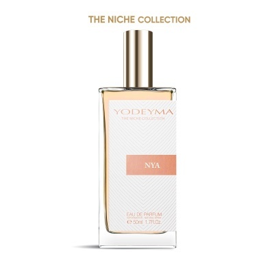 Frasco de perfume Yodeyma The Niche Collection NYA 50ml com tampa dourada