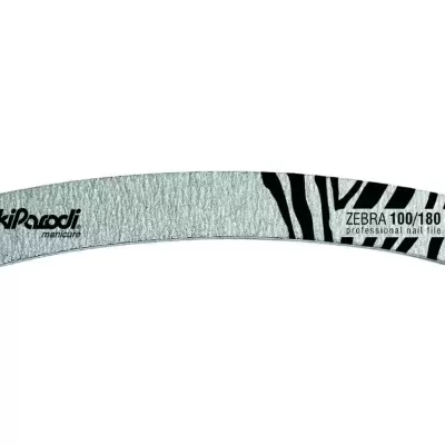 Lima de unha curva com padrão zebra e texto RickiParodi ZEBRA 100/180
