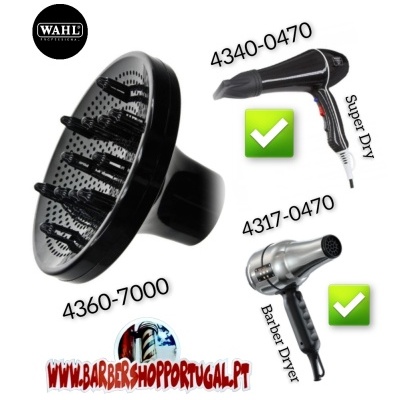 Secadores de cabelo e difusor preto com códigos numéricos e texto promocional em fundo branco