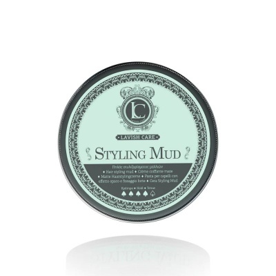 Pote verde-água de Styling Mud da Lavish Care com texto em preto sobre fundo branco