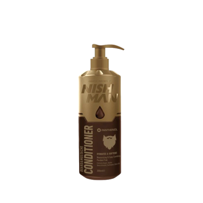 Frasco doseador dourado e castanho de condicionador para barba NISH MAN